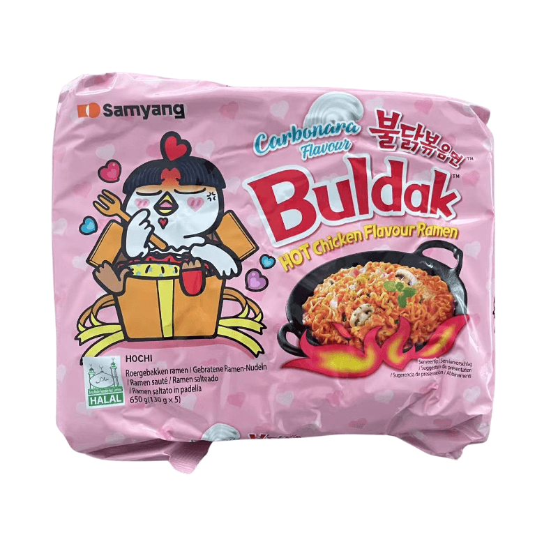 Samyang Instant Nudeln, Ramen Nudeln mit Scharfem Hühnergeschmack, Carbonara Geschmack 650g(130g*5) - Infigoo GmbH