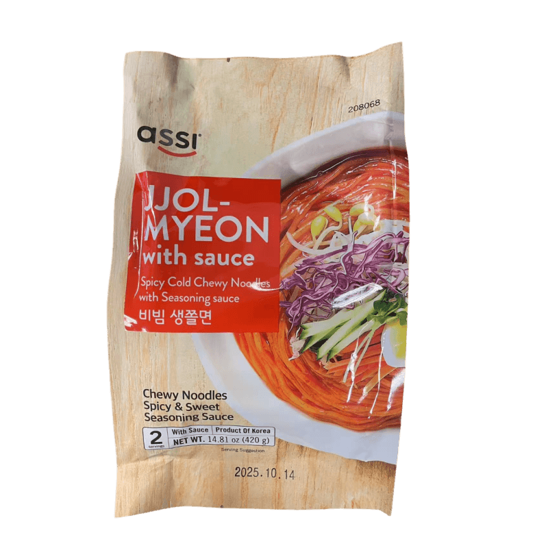 Assi Brand Jjolmyun mit Sauce, koreanische scharfe kalte zähe Nudeln mit Würzsauce 420g (210g*2)