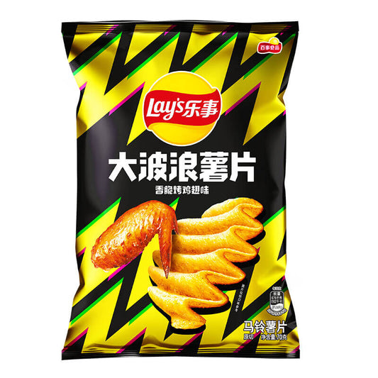 保质期 2025-02-28 乐事 大波浪薯片 香脆烤鸡翅味 70g