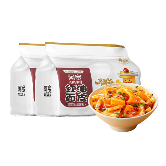 Sale (maximal 1 Beutel)/(4 Packungen) Baijia A-Kuan Instant Nudeln Sichuan Rotes Öl Breite Nudel, mittel scharf und säuer 440g(110g*4)