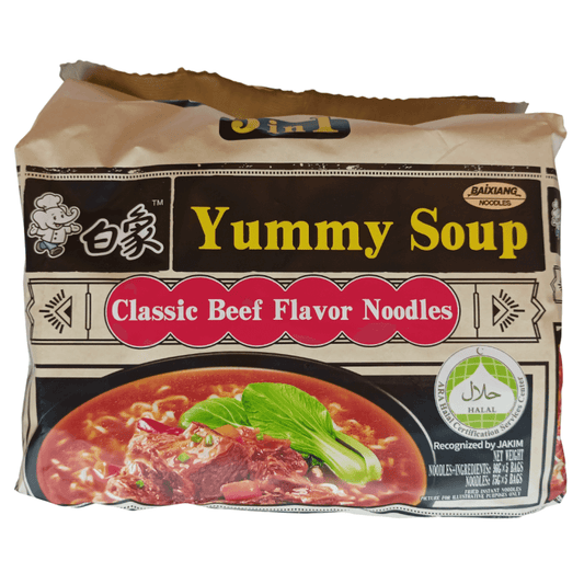 MHD 16/04/2025 BaiXiang Instant Nudeln, Yummy Soup, Klassische Rindfleischgeschmack Noodle 480g(96g*5)