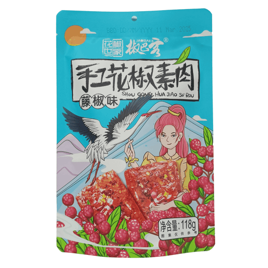 HuaJiaoShiJia JiaoBaKe Sojabohnen Snack, Rattan Pfeffer Geschmack 118g